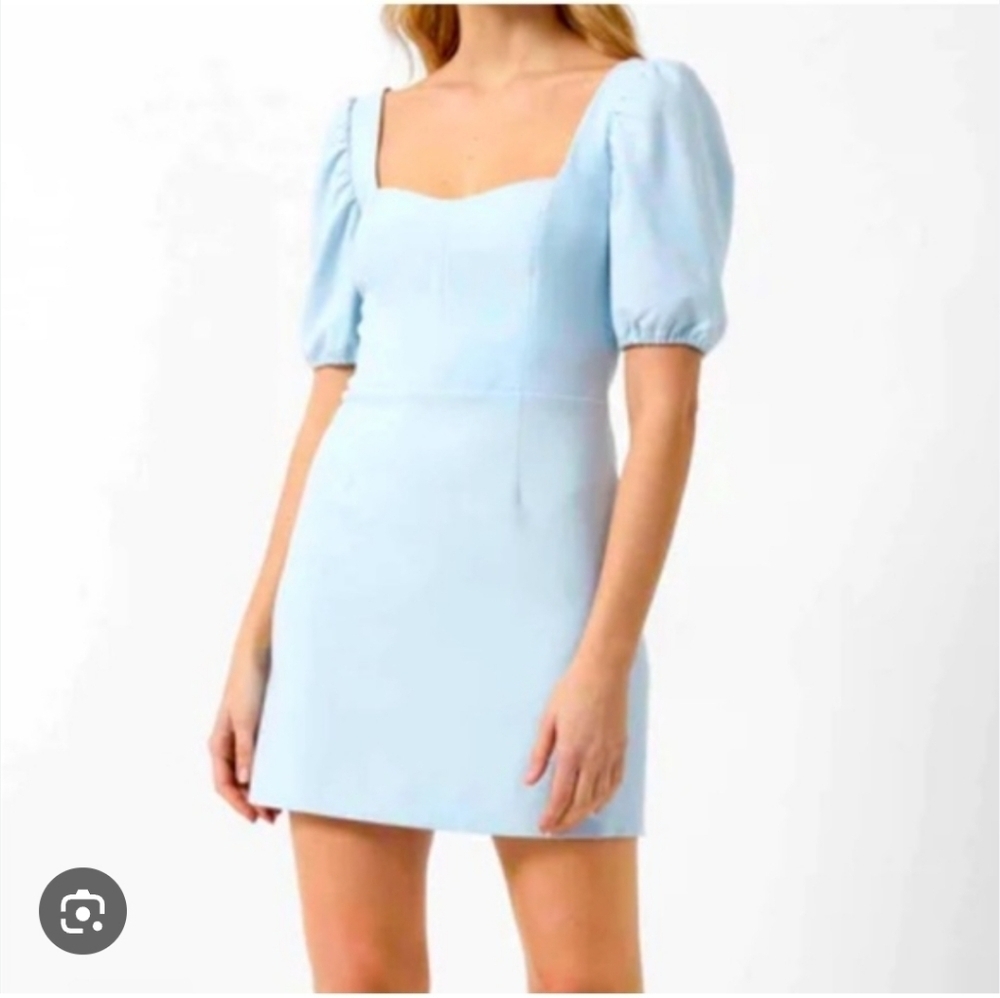 NWT French Connection Berina Whisper Mini Dress Puff Sleeves Size 10 Light Blue